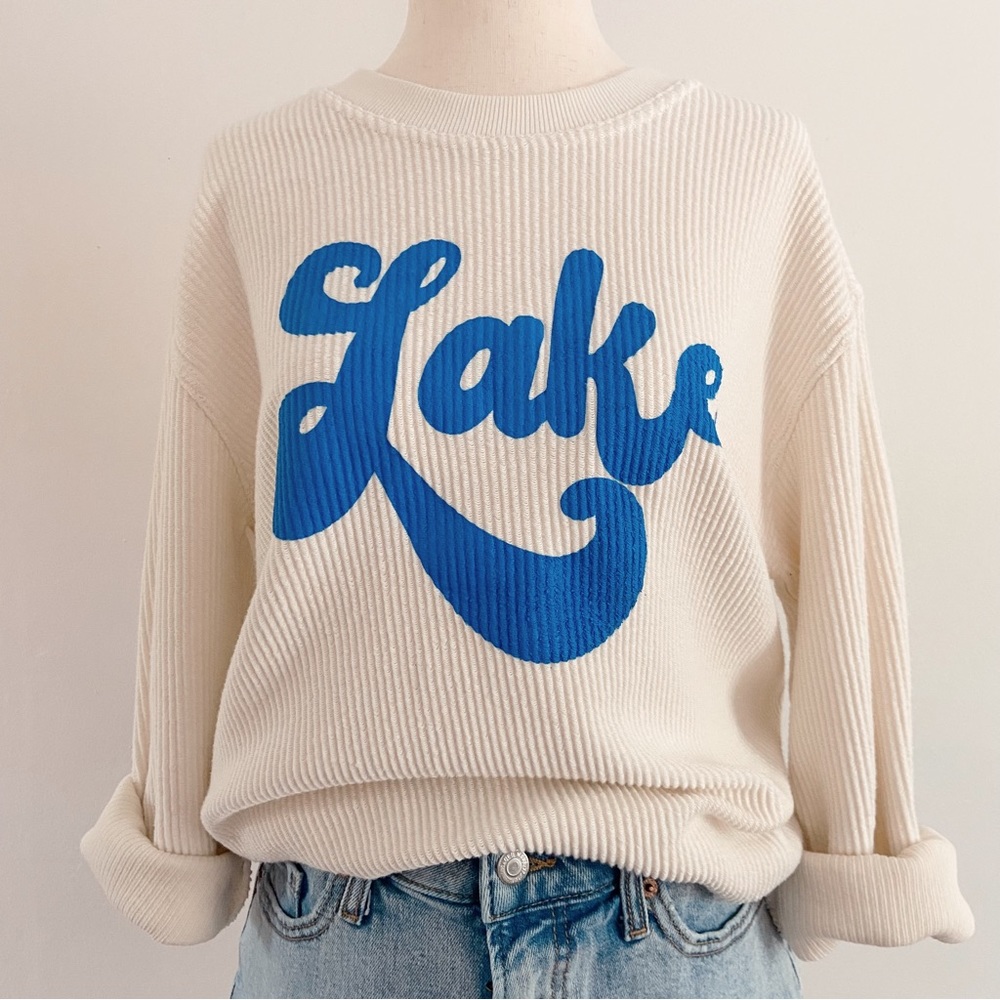 Pink Lily Retro Lake Ribbed Graphic Sweatshirt